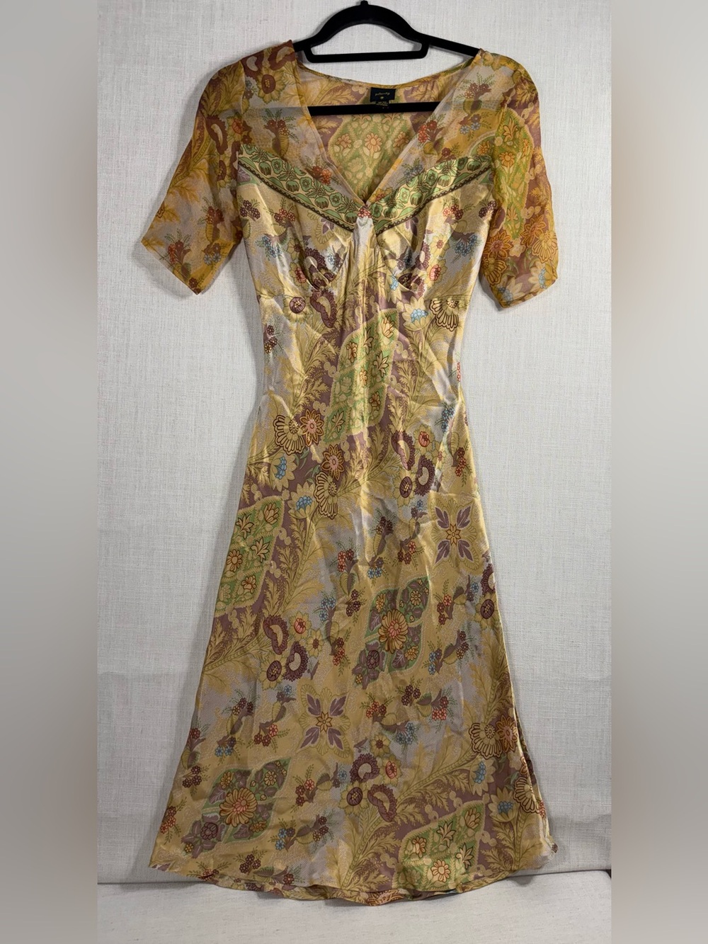 Plenty by Tracy Reese Yellow Paisley Floral Midi Dress 100% Silk